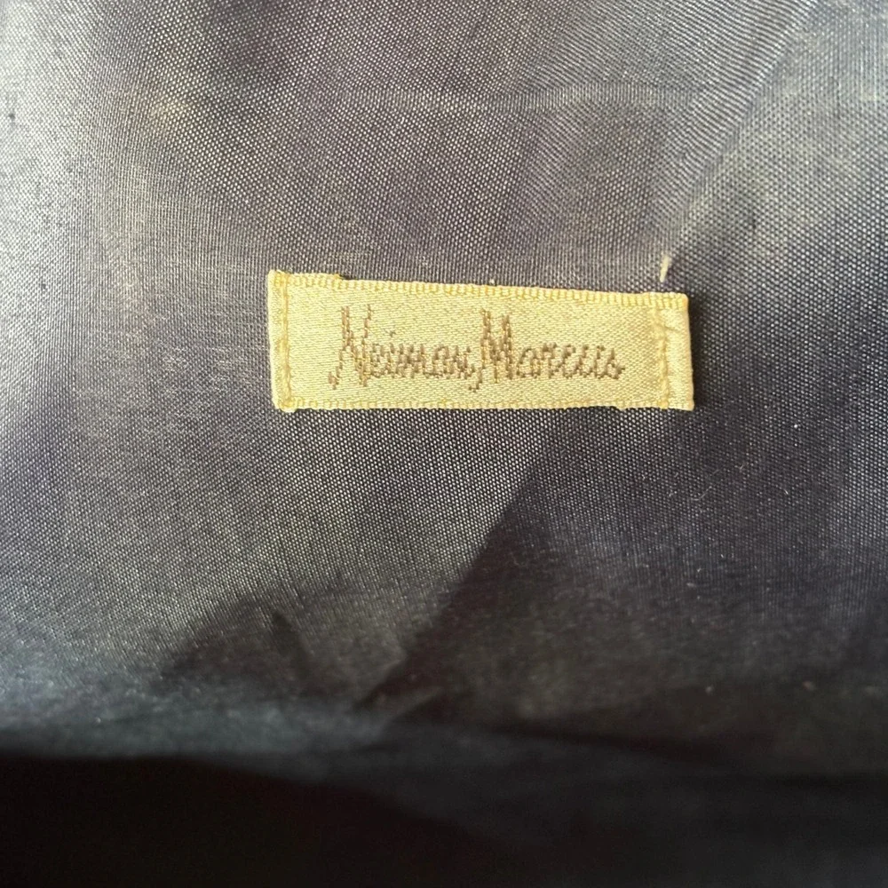 Neiman Marcus Denim & Metallic Gold Faux Leather Tote Bag Large Y2K Shoulder Bag